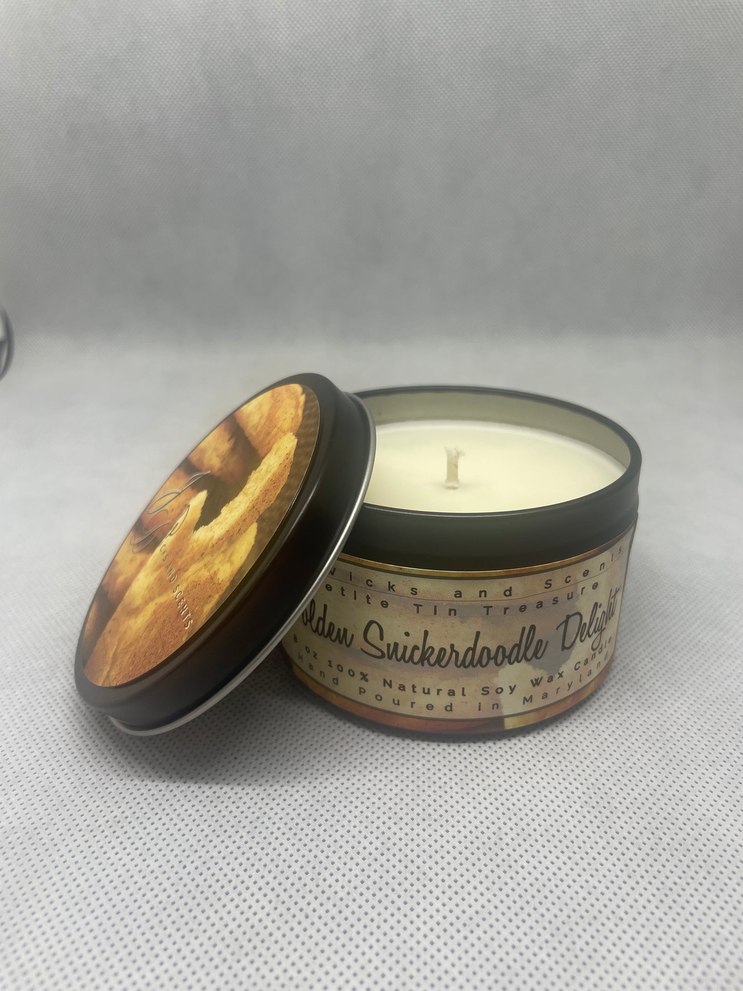 Golden Snickerdoodle Delight 6 oz Tin Candle - Petite Tin Treasure Collection