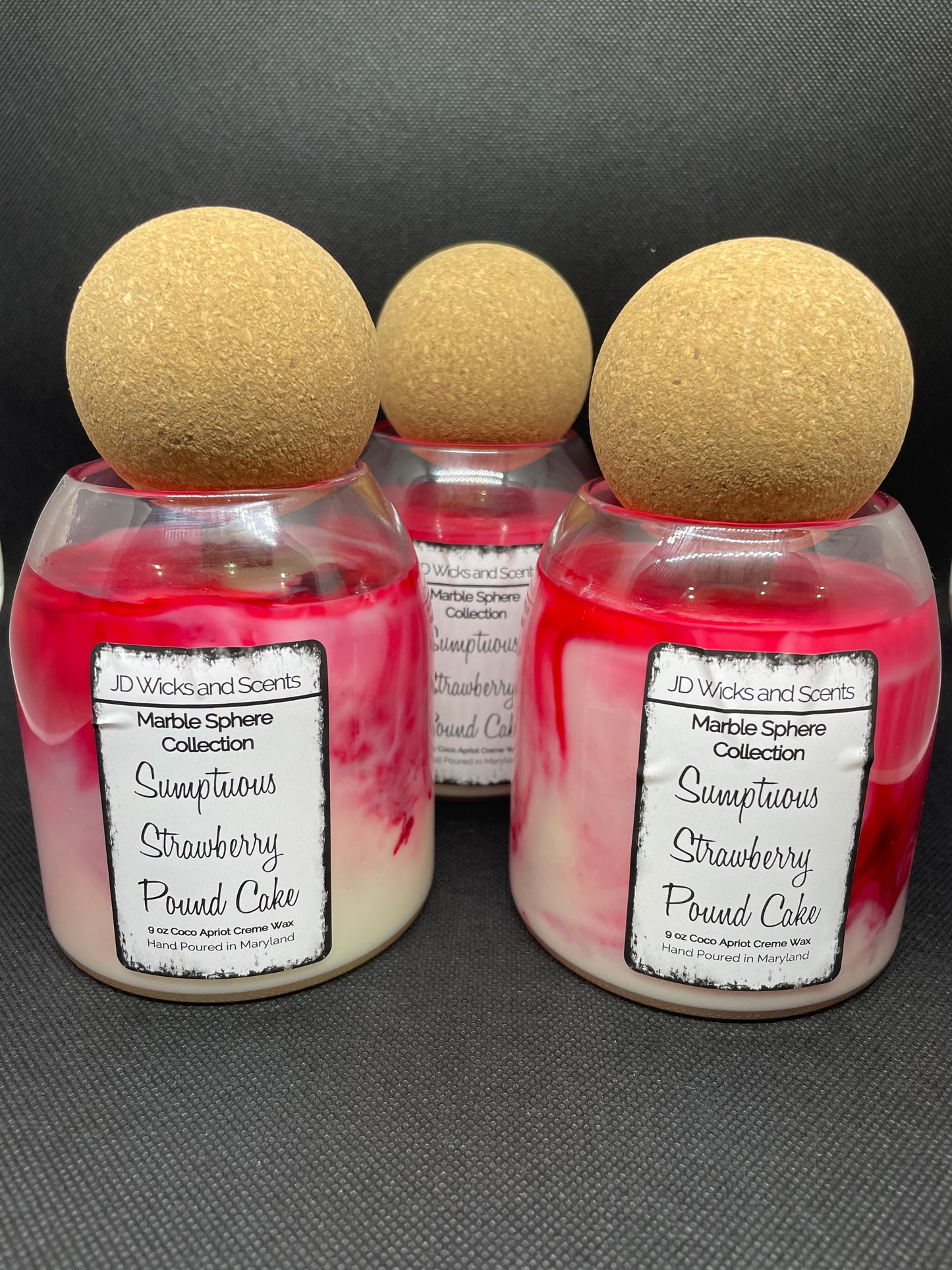 Sumptuous Strawberry Pound Cake 16 oz Glass Candle - Marble Sphere Luxury Candle Collection